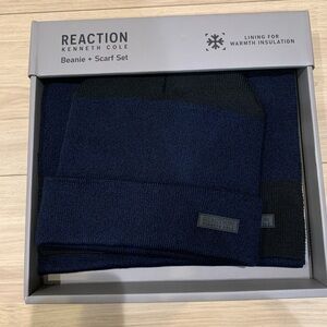 Kenneth Cole Reaction Navy Beanie and Scarf Set